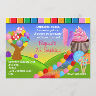 Convite para Cupcakes doces da Candyland Candy Lan