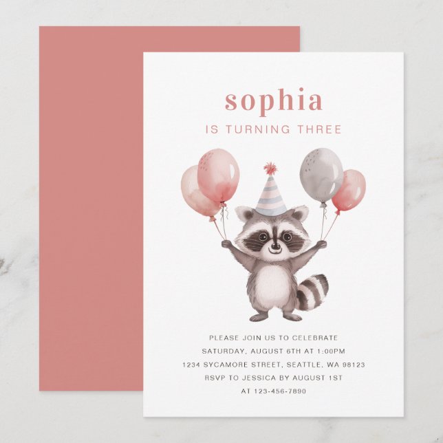 Convite para Cute Raccoon (Frente/Verso)