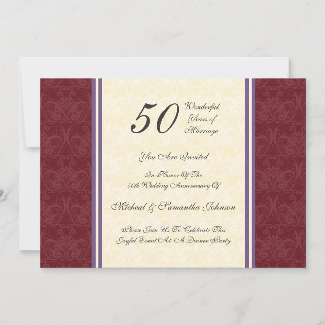 Convite para Damask Burgundy, Festa 50º aniversári (Frente)
