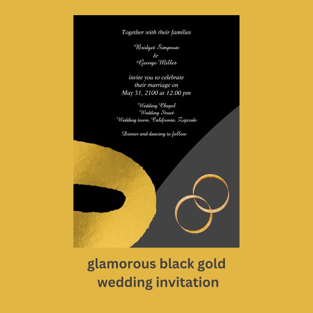 convite para decoração de casamento em ouro negro  (glamorous black gold wedding decor invitation by wedding Hobinishop)