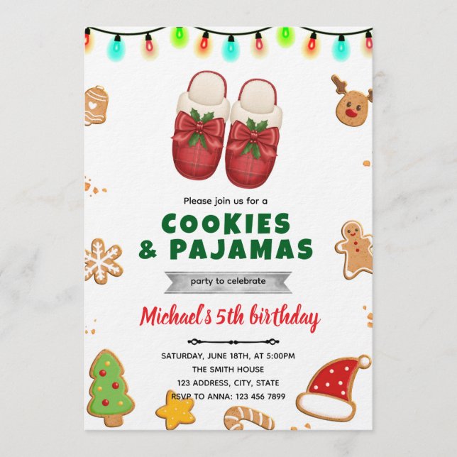 convite para decorar pijama de Natal e biscoitos (Frente)