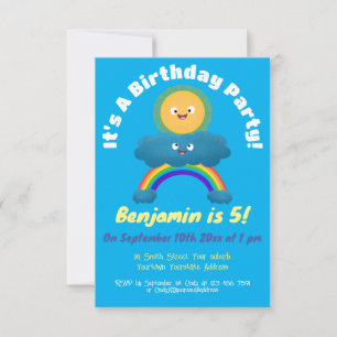 Convite para desenho animado de nuvem solar feliz 