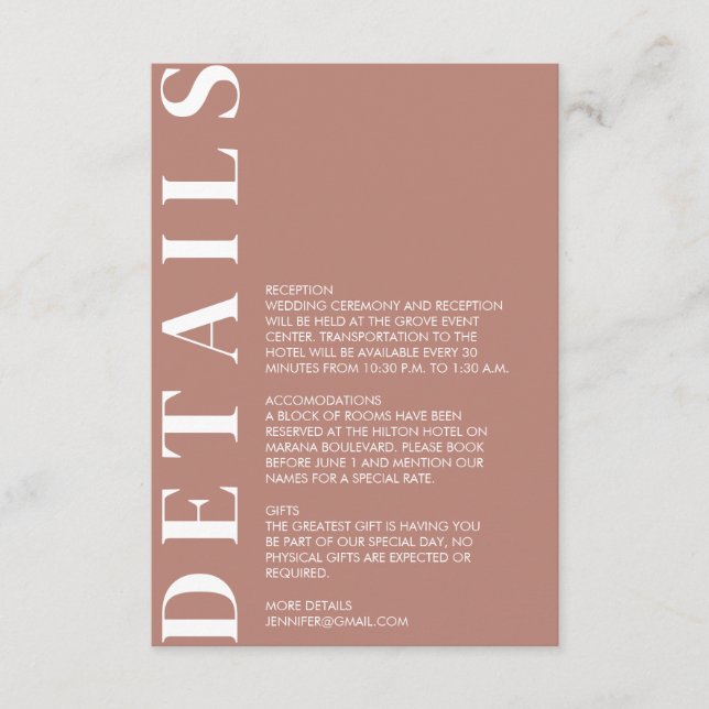 Convite para Detalhes de Casamento Mínimo (Frente)