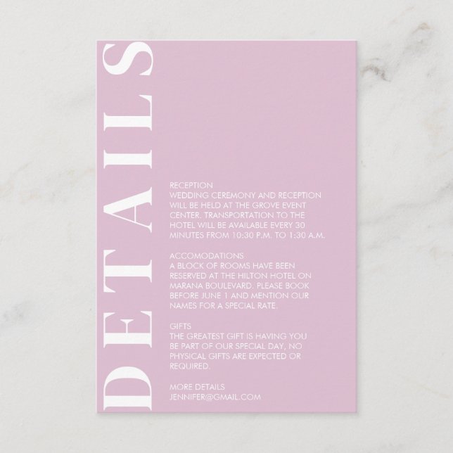 Convite para Detalhes de Casamento Mínimo (Frente)