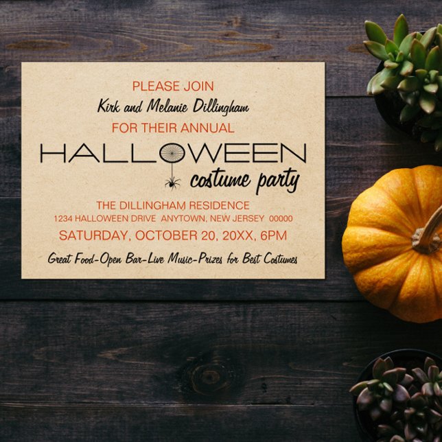 Convite para Dia das Bruxas de Tipografia da Aranh (Spiderweb Typography Halloween Invitation)