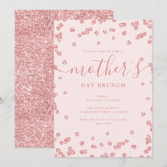 Convite para Dia de as mães Blush  rosa Dourado Br (Frente/Verso)