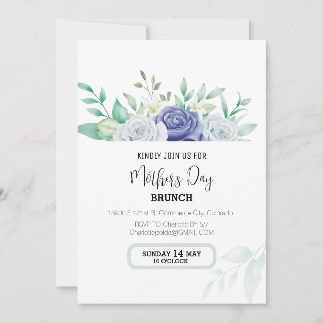 Convite para Dia de as mães Floral Brunch (Frente)
