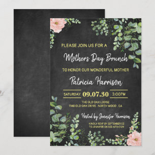 Convite para Dia de as mães Floral Chalkboard Brun