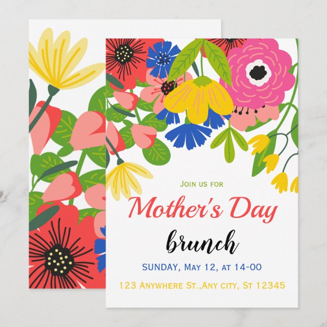 Convite para Dia de as mães Verde Branco Floral (Frente/Verso)