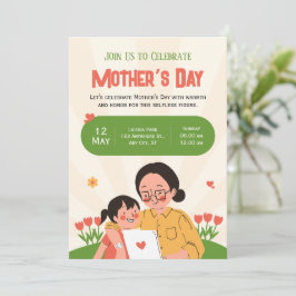 Convite para Dia de as mães Verde Vermelho Ilustra