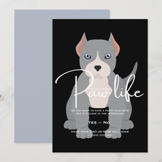 Convite para dia de brincadeira do pit bull vida d (Frente/Verso)