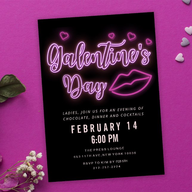 Convite para Dia de Galentine Neon para Lábios (Criador carregado)
