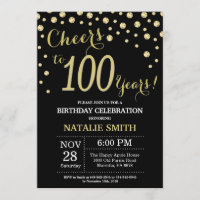 Convite para Diamante de 100 Anos, Preto e Dourado