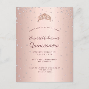 Convite para diamantes de rosa de Quinceanera