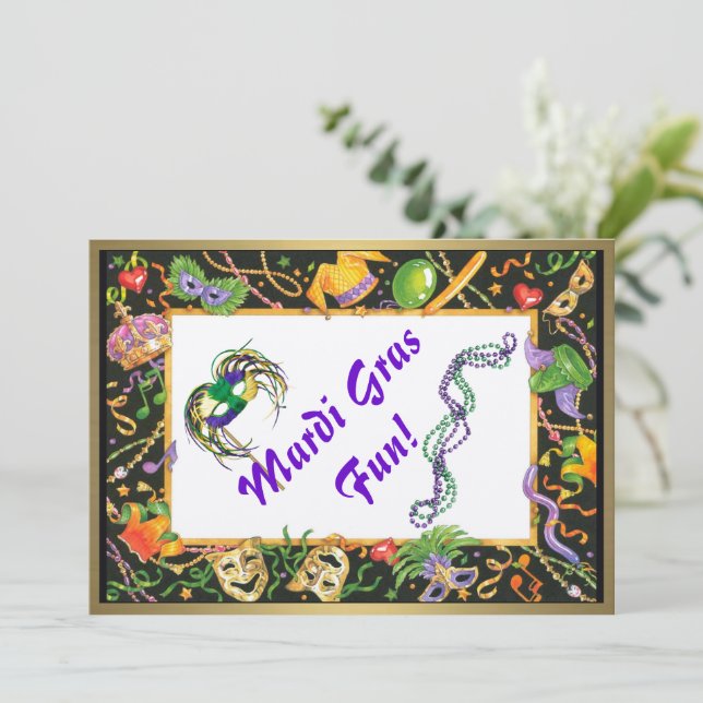 Convite para Diversão Mardi Gras (Em pé/Frente)