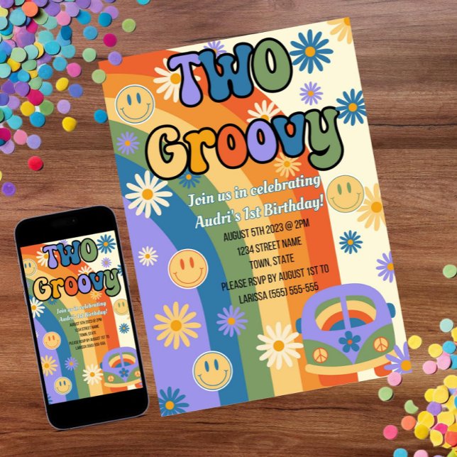 Convite para dois segundos aniversários Groovy (Criador carregado)