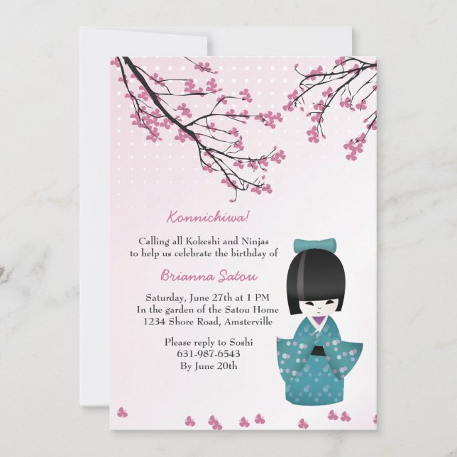 Convite para Doll Kokeshi (Frente)