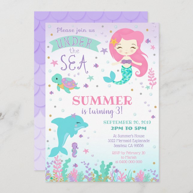 Convite para Dolphin Sereia - Sob o Mar (Frente/Verso)