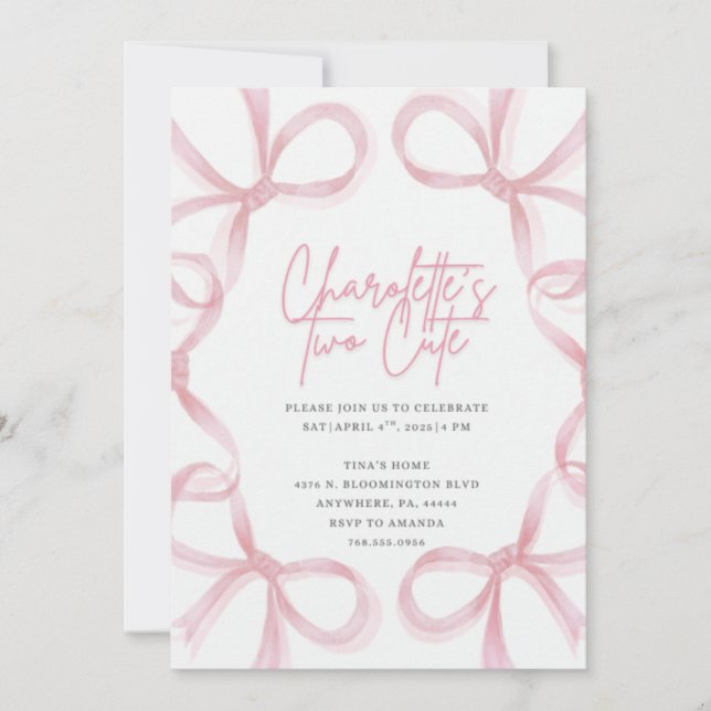 Convite Para Duas Garotas De segundo aniversário C (Frente)