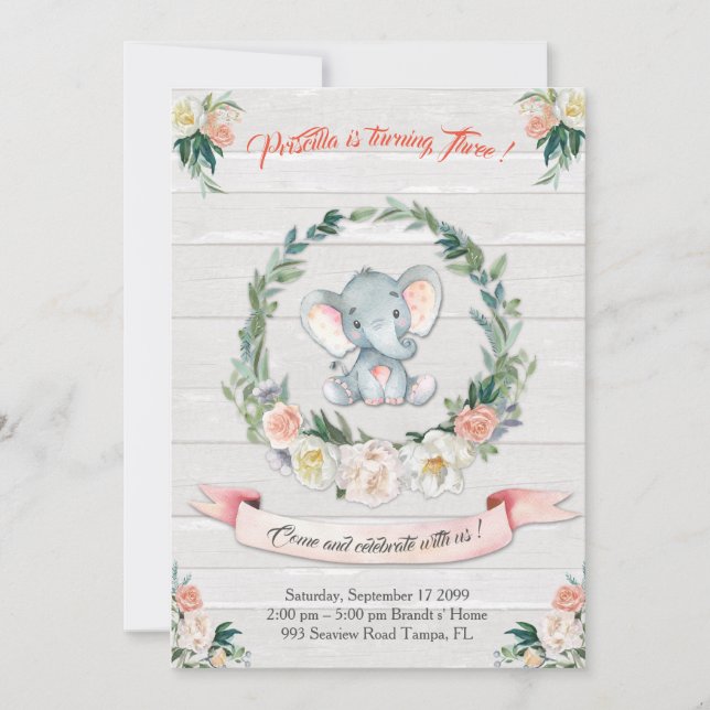 Convite para Elephant, Baby 3rd (Frente)