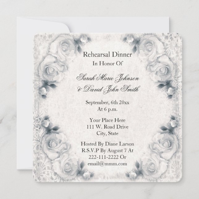 Convite para ensaio de casamento de rosas brancas  (Frente)