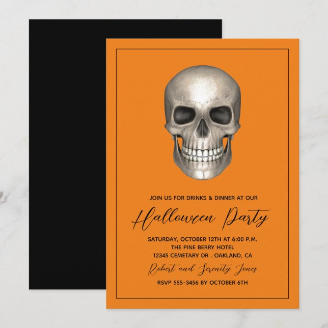 Convite para Esqueleto de Festa de Halloween (Frente/Verso)