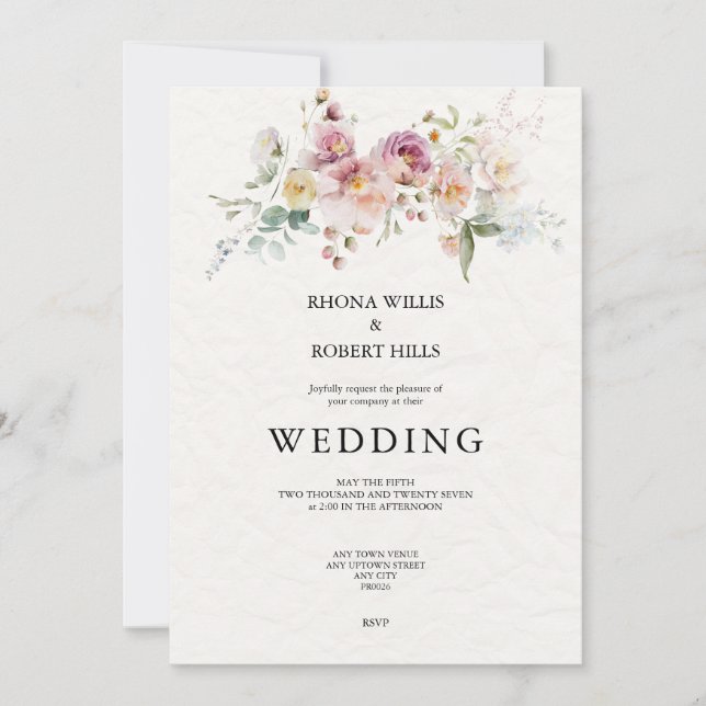 Convite para estationery de Casamento Floral (Frente)