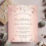 Convite para estrelas rosa de festa de aniversário<br><div class="desc">Um convite moderno, na moda e glamouroso para a 50ª festa de aniversário (ou qualquer idade) da mulher. Um fundo metálico rosa dourado falso com uma elegante estrela rosa dourada girando. O nome é escrito com um moderno e escuro, rosa dourado, escrito com letra de estilo manuscrito. Modelos para os...</div>