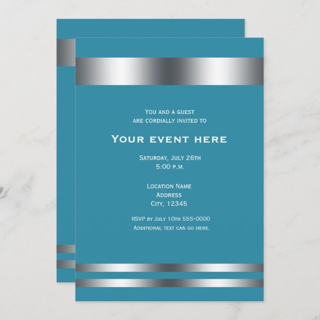 Convite para Evento de Grupo Elegante de Prata Tea (Frente/Verso)