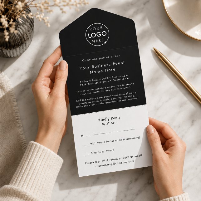 Convite para Evento Empresarial | RSVP Convite Tud (Custom business event invitation with tear off RSVP card for easy guest response tracking)