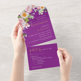Convite para eventos RSVP Floral Roxo