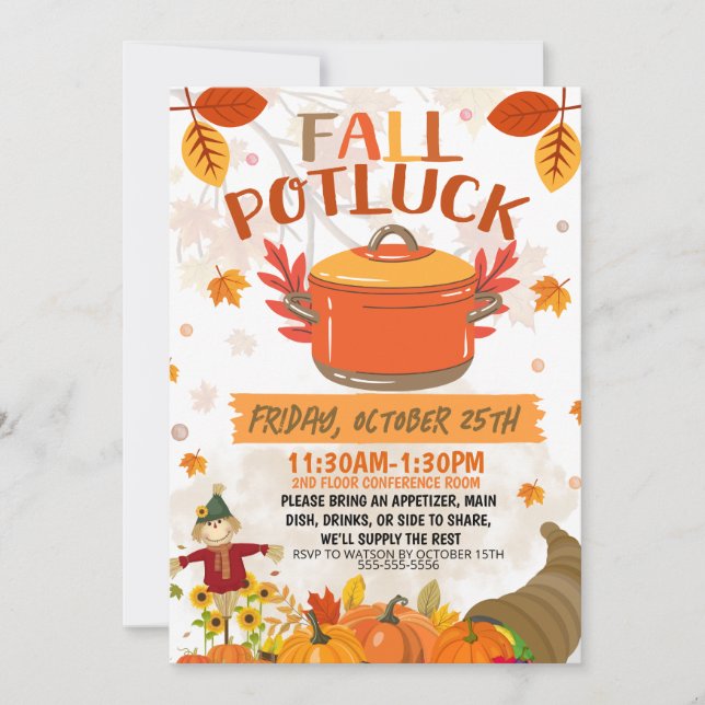 Convite para Fall Potluck, Autumn Lunchee Convide (Frente)