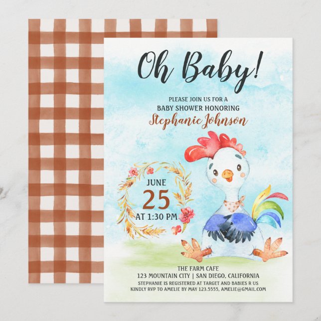 Convite para Fazenda de Chá de fraldas de Galeria  (Frente/Verso)