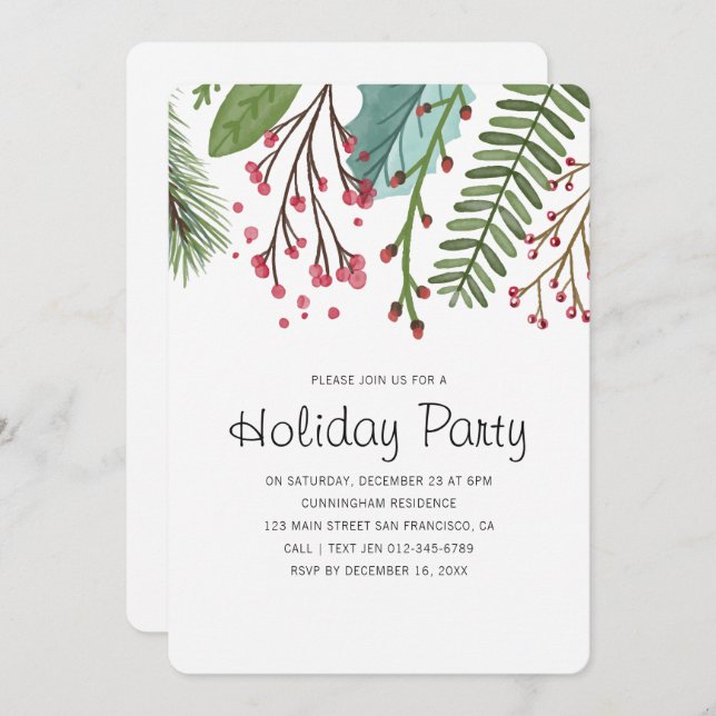 Convite para Feriado de Folhagem de Watercolor Hol (Frente/Verso)