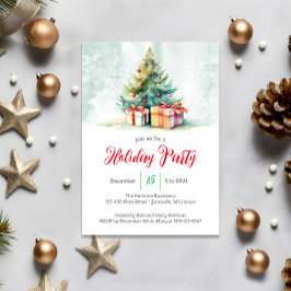 Convite para Férias de Árvore de Natal em Aquarela