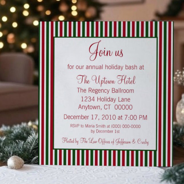 Convite para Férias de Férias com Faixa de Candy C (Candy Cane Striped Holiday Party Invitation)