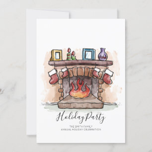 Convite para Férias de Lareira de Aquarela
