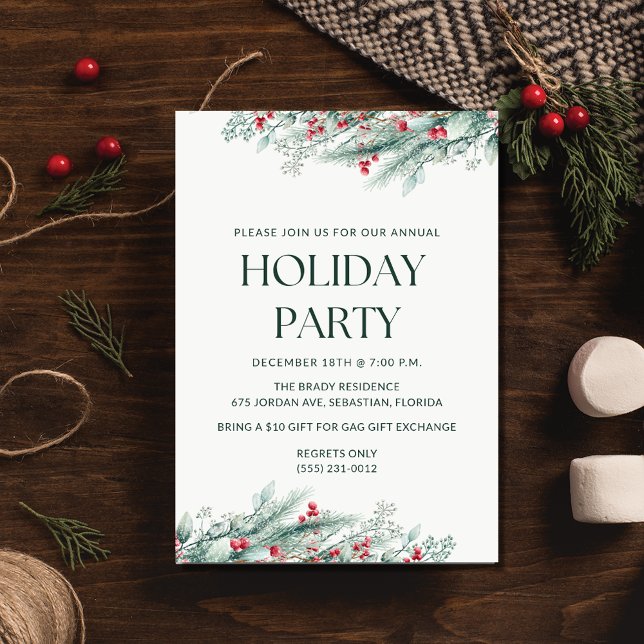 Convite para Férias de Natal Simples Elegante (Elegant Simple Christmas Holiday Party Invitation)