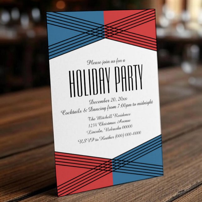 Convite para Férias Deco Coloridas Azul (Blue Red Colorful Deco Holiday Party Invite)