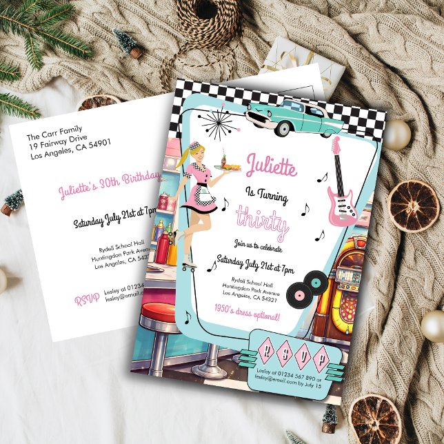 Convite para Festa com Tema de Lanchonete Retrô do (1950s Retro Diner Themed Birthday Party invitation post card)