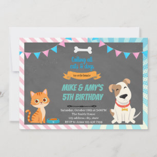 Convite para festa conjunta de gato e cachorro
