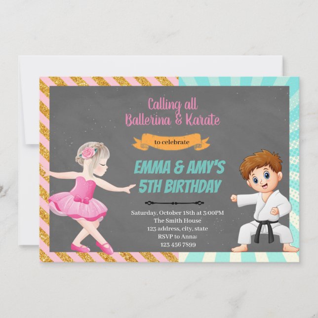 Convite para festa conjunta de karatê de bailarina (Frente)