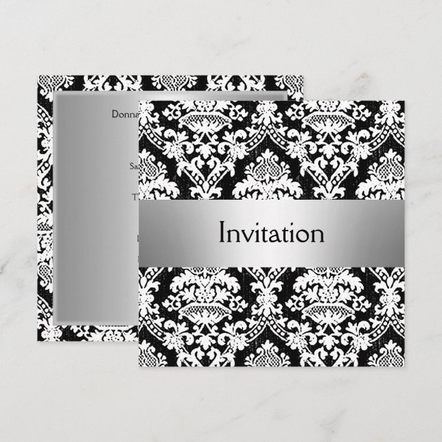 Convite para Festa Damask save the date (Frente/Verso)
