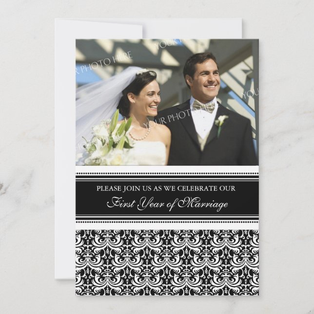 Convite para festa de 1º aniversário de foto preta (Frente)