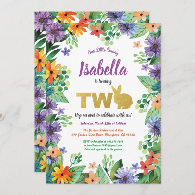 Convite para festa de 2º aniversário de Páscoa (Frente/Verso)