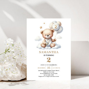 Convite para Festa de 2º Aniversário Tema Urso de