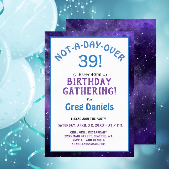Convite para Festa de 40 Anos - Para Sempre 39 (40th Birthday Party Invite - Forever 39)