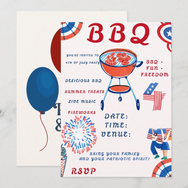Convite para Festa de 4 de Julho – 250º Aniversári (Frente/Verso)