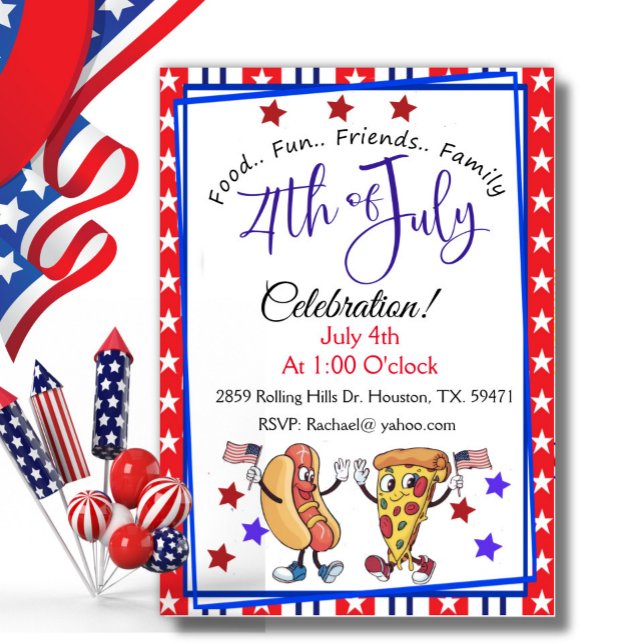 Convite para Festa de 4 de Julho Cachorro Quente & (Criador carregado)