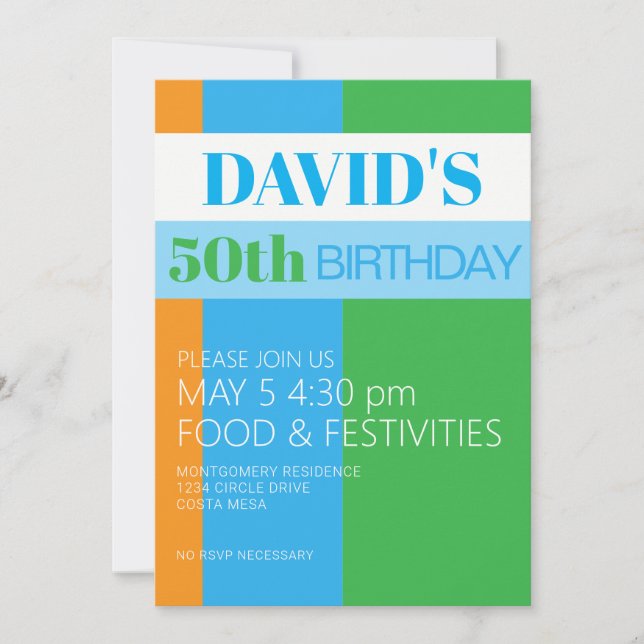 Convite para festa de 50 anos do homem (Frente)